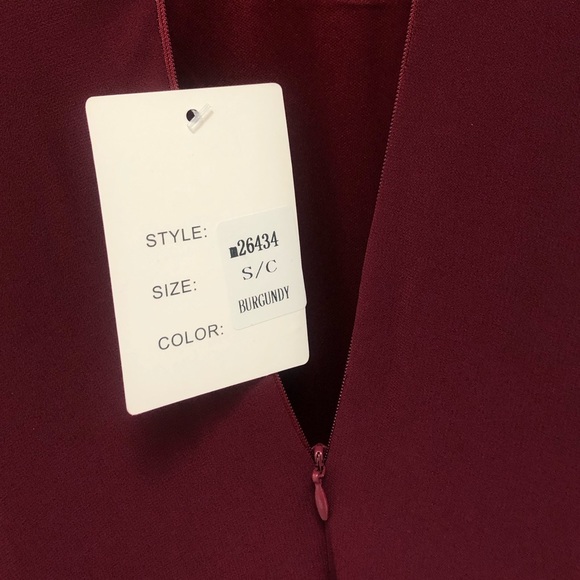 Burgundy Lace Bodice Maxi Dress with Cap Sleeves and Leg Slit from Maniju - Picture 9 of 12